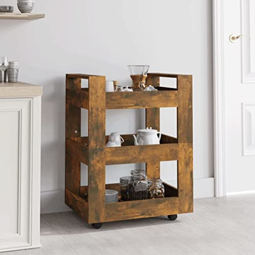 RMIHSJG Carrello da cucina per affumicare, 60 x 45 x 80 cm, in legno con 3 ripiani e 4 ruote per spazio e mobilità, carrello da cucina in materiale durevole