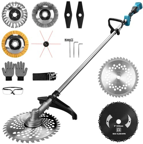 1380W Akku Rasentrimmer Kompatibel mit Makita Akkus 18V | 7-in-1 Akku Freischneider mit Unkrautbürste, Bürstenloser Elektrisch Motorsense mit 7 Klingentypen für Gärten(Ohne Akku)