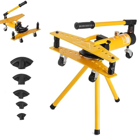 Set piegatubi idraulico manuale con supporto treppiede, supporto regolabile per riscaldamento e costruzione di tubazioni, include 6 stampi, piega tubi fino a 90°, diametro 13-34 mm