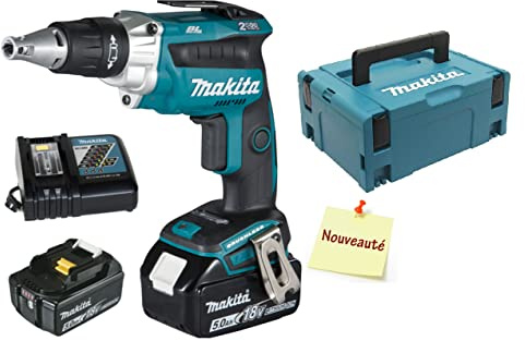 VISSEUSE PLAQUE DE PLÂTRE MAKITA SANS FIL 18 V 2 BATTERIES 5 AH CHARGEUR COFFRET MAK PAC- DFS251RTJ