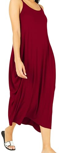 Re Tech UK - Loose Women's Plus Size Maxi Dress – Perfect for Holidays - Baggy Lagenlook Style - Sleeveless Summer Cami Dresses with Spaghetti Straps – Gypsy Boho Beachwear, Parachute, Wine XL