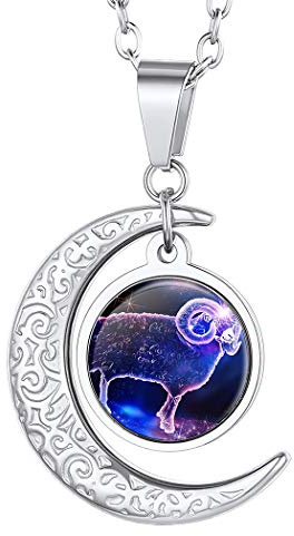 Suplight Collana Donna Segno Zodiacale Ariete Collana Acciaio Donna Collana Donna Mezzaluna Costellazione Ariete Collana Donna Acciaio Inossidabile Regalo per Donna Ragazza Natale Compleanno