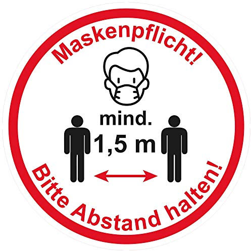 1 Stück Aufkleber Maskenpflicht! Bitte Abstand halten! 20 cm Durchmesser, Hinweisschild für Türen etc.