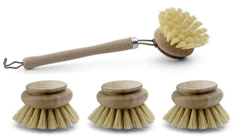 Novaliv 4 TLG Set 1x Spülbürste I 3X Ersatzköpfe I Kunstfibre I Holz I groß I Abwaschbürsten Küchenbürsten Geschirr Bürsten Scheuerbürsten Putzbürsten Bürsten Küche