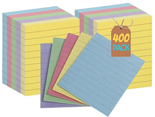 1InTheOffice Mini Index Cards 3x2.5 Ruled, Small Index Cards, Assorted colors, 400 pack
