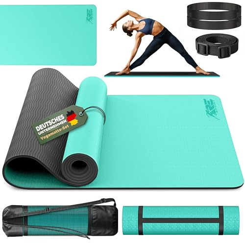 RE:SPORT Yogamatte mit Tragetasche | Gymnastikmatte rutschfest | Fitnessmatte schadstofffrei | Trainingsmatte mit Tragegurt Phthalatfrei 183 x 61 x 0,6 cm