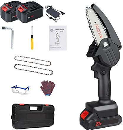 Mstiyx Mini Motosega da 4 Pollici, Potente Sega elettrica Portatile Ricaricabile a Batteria alimentata a batterie per Taglio del Legno, potatura di Alberi, potatura di Rami, Giardinaggio, Campeggio