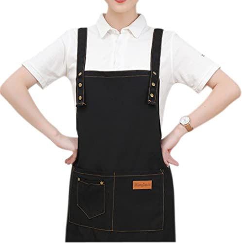 Nunubee-Leinwand Verschleißfeste wasserdichte Hausküche Arbeitsschürze Schulter einstellbar schwarz 70 * 80 1pc