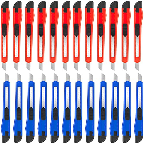 24 Pack Box Cutter Retractable, Utility Knife with 9mm Wide Snap-Off Blade, Small Box Opener Exacto Knife, Lightweight, Sharp Paper Knives for Office, Home, Crafts