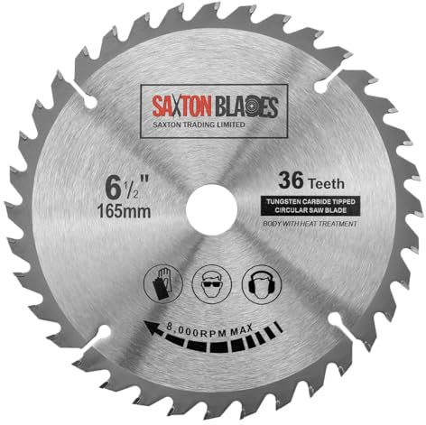 Saxton TCT Kreissägeblatt für Holz, 165 mm x 20 mm (16 mm Ring) x 36 Zähne, kompatibel mit Bosch, Makita etc