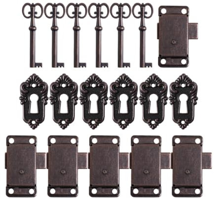 Angoily Lot de 6 verrous de placard vintage avec décoratives pour meubles antiques - Verrou vintage pour armoire Curio, tiroirs de commode, armoire