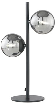 Elegante Tischleuchte Metall Schwarz & Rauchglas Kugeln mundgeblasen, 40cm hoch