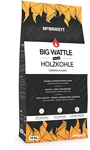 Holzkohle Big Wattle 10 kg, Lange Brenndauer 2-3h, extra heiße Grillkohle, ideal auch für Keramikgrill, Akazienholz
