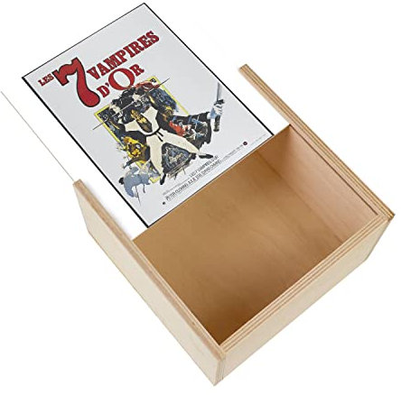 Fabulous Box aus Holz – Die 7 Vampire d'Or Alte Französisches Poster aus Film, Retro, Kino-Poster (11 x 11 x 3,5 cm)