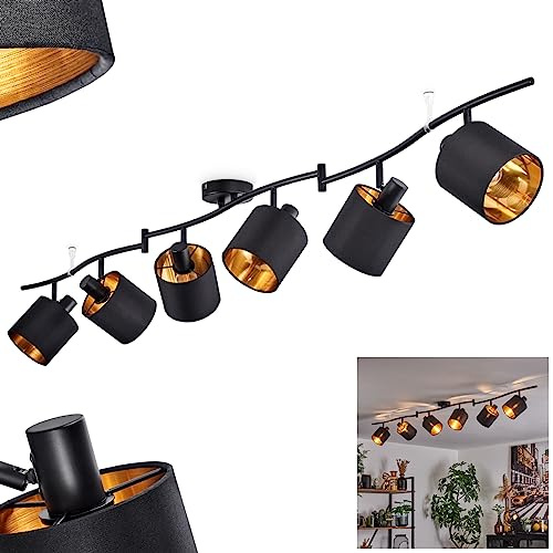 HOFSTEIN Deckenleuchte Alsen, Deckenlampe aus Metall/Stoff in Schwarz/Goldfarben, verstellbare Leuchte im Retro/Vintage-Design (Ø Schirme 12 cm), 6 x E14, Esszimmer, Schlafzimmer, Wohnzimmer, Küche