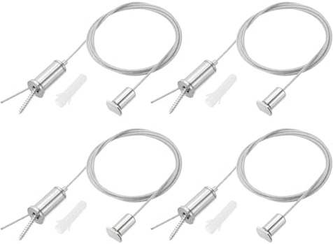 PATIKIL Ceiling Hanging Wire Cable Kit, 1m/3.3ft 4 Set Adjustable Light Suspend Cable Kit Panel Hanging Rope Clamp Slotted Round Nail for Pendant Light Fitting Aquarium Lights, Style 1