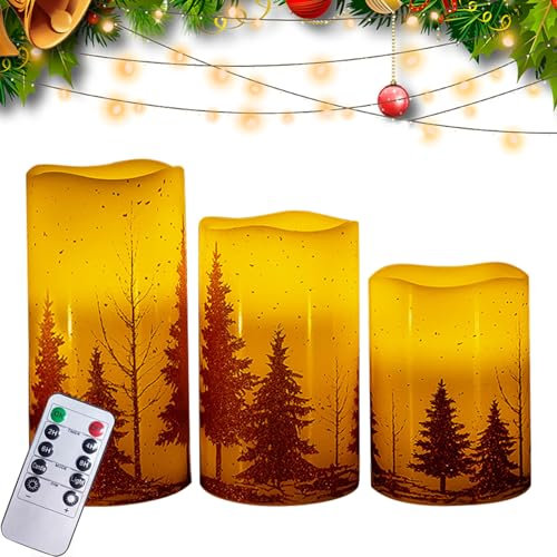 DZAY LED Kerzen Teelichter mit Timerfunktion Fernbedienung,3 Stück Flammenlose Flackernde Flamme Adventskerzen mit Flacker-Effekt,Weihnachtsdeko,Partys Adventsgesteck Stumpenkerzen (Rot)