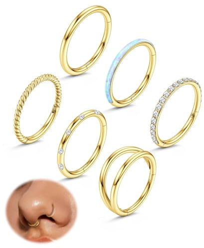 FIOROYAL 18G Nasenpiercing Ring Helix Piercings Chirurgenstahl Clicker Nasenring Piercing Gold Nostril Piercing Ring Helix Conch Tragus Ohr Piercing Septum Piercing Set 8MM 10MM