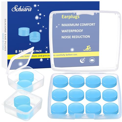 Schiara Ear Plugs for Sleeping, 16 Moldable Noise Cancelling Silicone Earplugs for Swimming, Snoring, Sleep and Studying