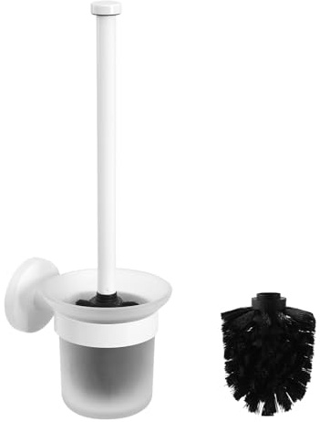 Dailyart Klobürste Wandmontage Toilettenbürste Inkl. Ersatzbürste Weiß | Ohne Bohren, Selbstklebender, Edelstahl und Glas, WC Garnitur mit Halter, für Bad und WC