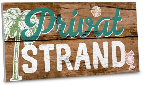 ARTFAVES® Gartenschild - Privatstrand | Shabby Chic Vintage Gartendeko, Schild mit Spruch zum Thema Pool/Garten | Größe: 30 x 15 cm
