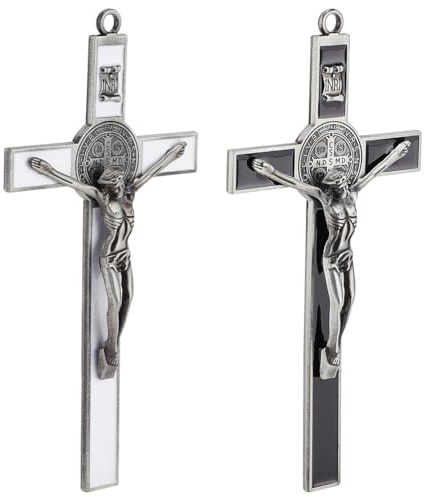 WEBEEDY 2 Stück Emaille-Kreuz-Wandkreuz Christliches Wandkreuz Schön Gestaltete Kreuze 10 Zoll Metallwandkreuz Ideal Zur Hausdekoration (Schwarz), Silber