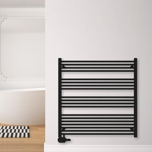 SHV Badheizkörper Pegasus mit Seitenanschluss in schwarz matt | Heizkörper für Badezimmer, Handtuchhalter für Wand im Bad, Handtuchheizkörper, Handtuchtrockner aus Stahl (1000x1000 mm)