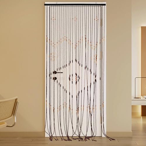 KiwiHood 90 x 208cm Holzperlen Vorhang Tür Schnur Vorhänge Hängen Fransen Hippie Raumteiler Boho Perlen Vorhang für Türen Verandas Schränke Schlafzimmer Wohnzimmer Badezimmer