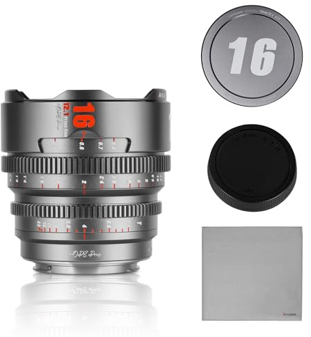 7artisans 16mm T2.1 Professional Cinema Lens S35 Frame Compatible for Fuji X-Mount,for FUJIFILM X-S20/X-T5/X-H2/X-T4/X-H2S/X-T3/X-S10(Titanium Gray)