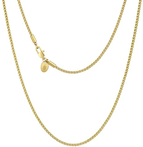 KRKC&CO Goldkette Herren 2mm, dünne Weizenkette verdrehte Rope Kette Edelstahl, 14K Gold beschichtet Halskette für Damen Unisex, Geburtstag Geschenke, Gold Weizen 50,8cm