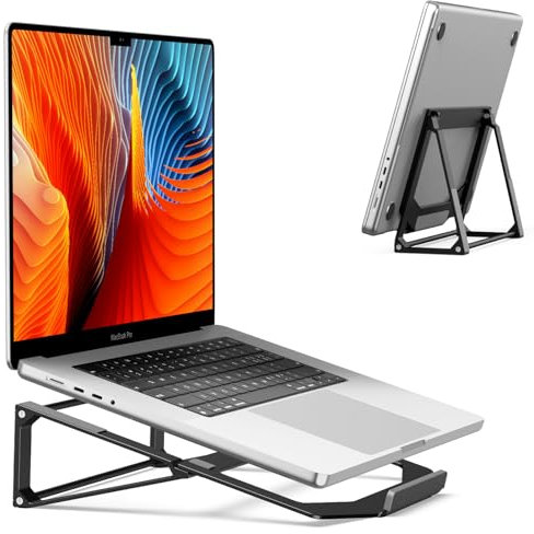Supmega Laptop Stand for Desk, Aluminum Vertical Laptop Stand, 2-in-1 Laptop Riser Cooling Laptop Holder Compatible with MacBook Air Pro, Dell XPS, Lenovo, HP (11-17'') - Black