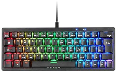 Mars Gaming MKMINIPRO, US, Mechanische Ultra-Kompakte 60 Prozent Tastatur, Hot-Swap-fähig Mechanische Switches, RGB Chroma, Gaming-Tastatur mit Antighosting, Blaue Switches, Schwarz