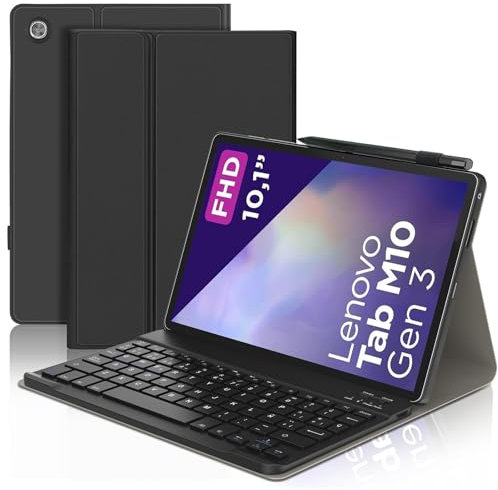 IVEOPPE Teclado para Lenovo Tab M10 (3rd Gen) 10.1, Funda Teclado Español Ñ Bluetooth Inalámbrico Extraíble para Tablet Lenovo Tab M10 (3rd Gen) 10.1, Negro