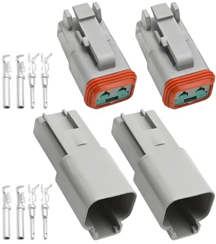 Hoypeyfiy 2Pcs 2 Pin Multi Plug Waterproof Connector Kit, Gray Waterproof Electrical Wire Connector Plug, 13Amps Waterproof Connector Kit Replacement for Deutsch Dt Series