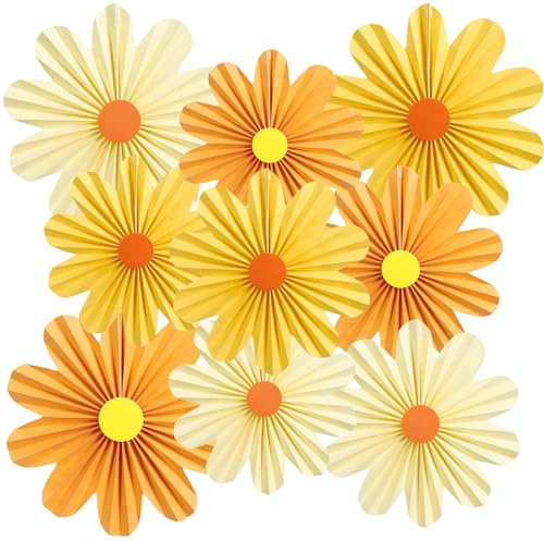SUNBEAUTY 9 Pezzi Arancione Di Decorazioni Floreali In Carta Per Ventagli Di Carta Da Parati Decorazione Margherita Sfondo Floreale In Deco，Matrimoni, Compleanni, Tè, Feste，Baby Shower