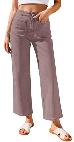 Roskiky - Pantalones vaqueros baggy para mujer. Cintura alta. Pierna recta. Con bolsillos. Vaqueros de 7/8. Para mujer. Verano, S