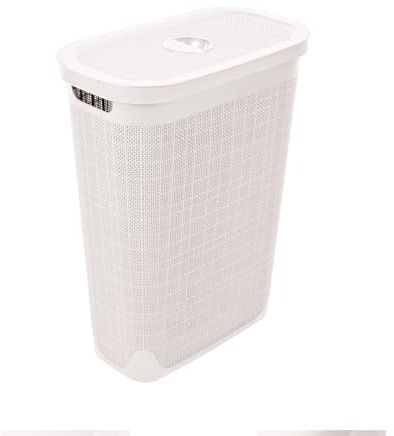 Addis Faux Hessian 40 litre Slim Laundry Hamper Calico, Clothes Washing Bin with Lid, Compact and Stylish for Everyday Family Use, Calico Cream