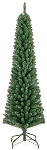 GIANTEX Künstlicher Weihnachtsbaum, Tannenbaum Künstlich 180 cm, Bleistift Weihnachtsbaum schmal, Christbaum Künstlich wie Echt, Christmas Tree, Kunstbaum Dekobaum Weihnachten mit PVC Nadeln, Grün