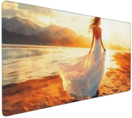Tapis de Souris Mer Femme Tapis de Souris XXL 1400x600x3mm, Imperméable Tapis de Souris XXL Tapis Souris Mouse Pad, Base Atidérapante, Haute Précision et Vitesse pour Gamer, Deco Bureau Femmes Cadeaux