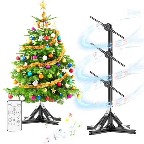 SAIYERUS Proyector de Ventilador LED Holográfico 3D de 17,7 Pulgadas con Forma de árbol de Navidad con WiFi y Control Remoto, 3 Piezas de Empalme con Soporte de Suelo para Publicidad Navidad Tiendas