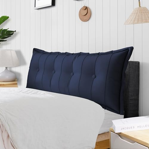strusery Großes Lesekissen für Bett – bequeme Rückenlehne zum Sitzen, Lesen, Fernsehen und Entspannen, Tagesbettkissen und Nackenrolle (Dunkelblau, 140 x 50 x 8 cm)