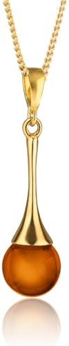 Pendentif goutte d'ambre de la Baltique – Chaîne en argent sterling plaqué or 24 carats pour femmes et filles – Élégante chaîne en ambre artisanale – Cadeau unique pour maman, épouse, fille, Poliert