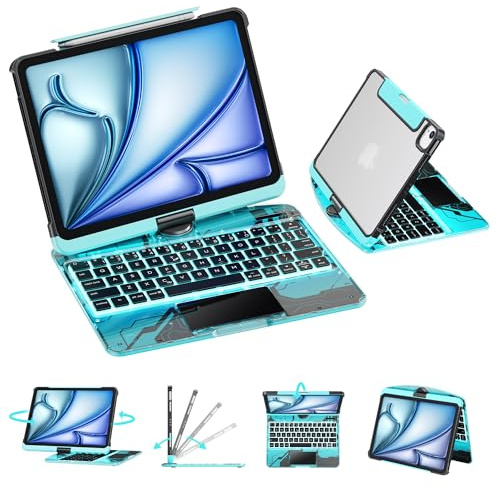 GUSGU Funda transparente con teclado inalámbrico para iPad de 10.2 pulgadas (7ª, 8ª y 9ª generación), retroiluminación de 7 colores, trackpad, soporte giratorio de 360°, estilo tecnológico