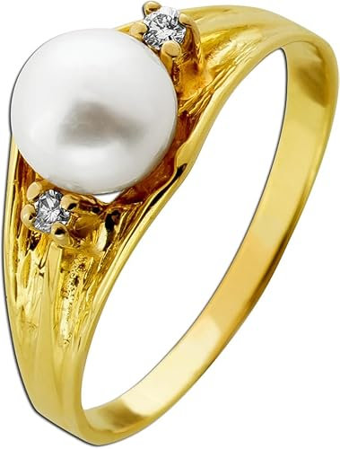 Ch.Abramowicz Perlenring Gold 585 14K Akoyaperle Brillanten Antikschmuck 20