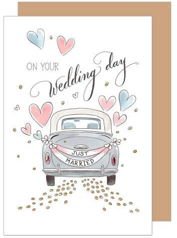 Edition Seidel Premium Glückwunschkarte zur Hochzeit mit Umschlag. Hochzeitskarte Grußkarte Vermählung Just Married Wedding Day Brautpaar Herz Liebe Oldtimer (H495 SW025)