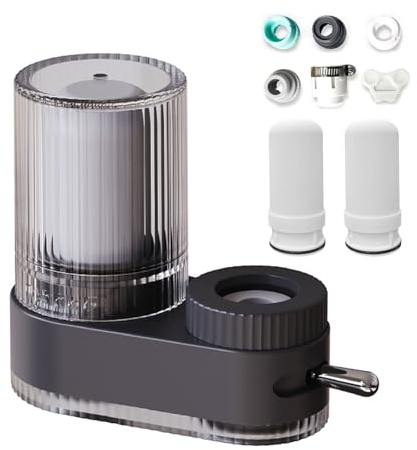 Tap Water Filter, Water Purifier for Faucet, 7-Stage Filtration System Reduces Chlorine, Limescale & Heavy Metals, Universal Fit for Most UK Kitchen Taps, Easy Install (Black-2 filters)