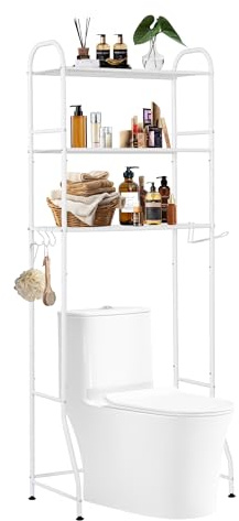 Tiemlet Toilettenregal aus Edelstahl, 3-stufig Weiß Bohrfrei Montage, rutschfeste Füße, Platzsparend 156x61x29cm für WC