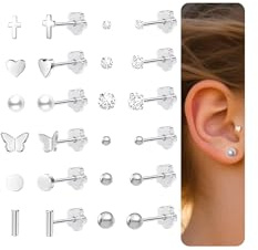 DAILI Kirurgiska örhängen i rostfritt stål, platt baksida örhängen för kvinnor, 14K guld broskörhänge tragus helix liten, Small, Rostfritt stål, Kubisk zirkonia
