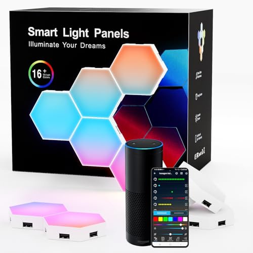 Aurevita Hexagon Ld Wandpaneele, 6 Stück Smart App Sechseckige LED Wandleuchten Synchronisieren Musik, Gaming LED Work with Alexa für Wohnzimmer, Spielzimmer Zubehör (6)
