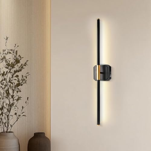 E-ROOM TREND Wandleuchte Innen LED | 3 Farben Akku Dimmbar und Timer Funktion Musik Sync | Kabellose Fernbedienung | Dimmbare Raumbeleuchtung für Schlafzimmer | Schwarz (WL133A1)